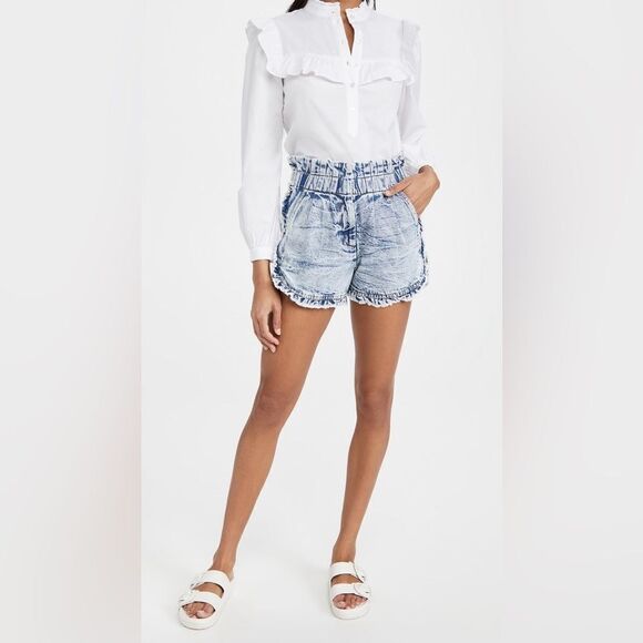 Sea New York Dax Acid Wash Denim Ruffle Shorts Size 10 - Picture 1 of 16